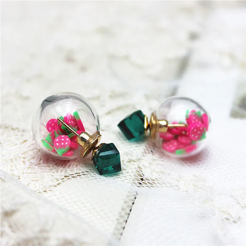 2019 summer style  fashion brand jewelry box crystal stud earrings for women glass beads cute fruit or flower earring