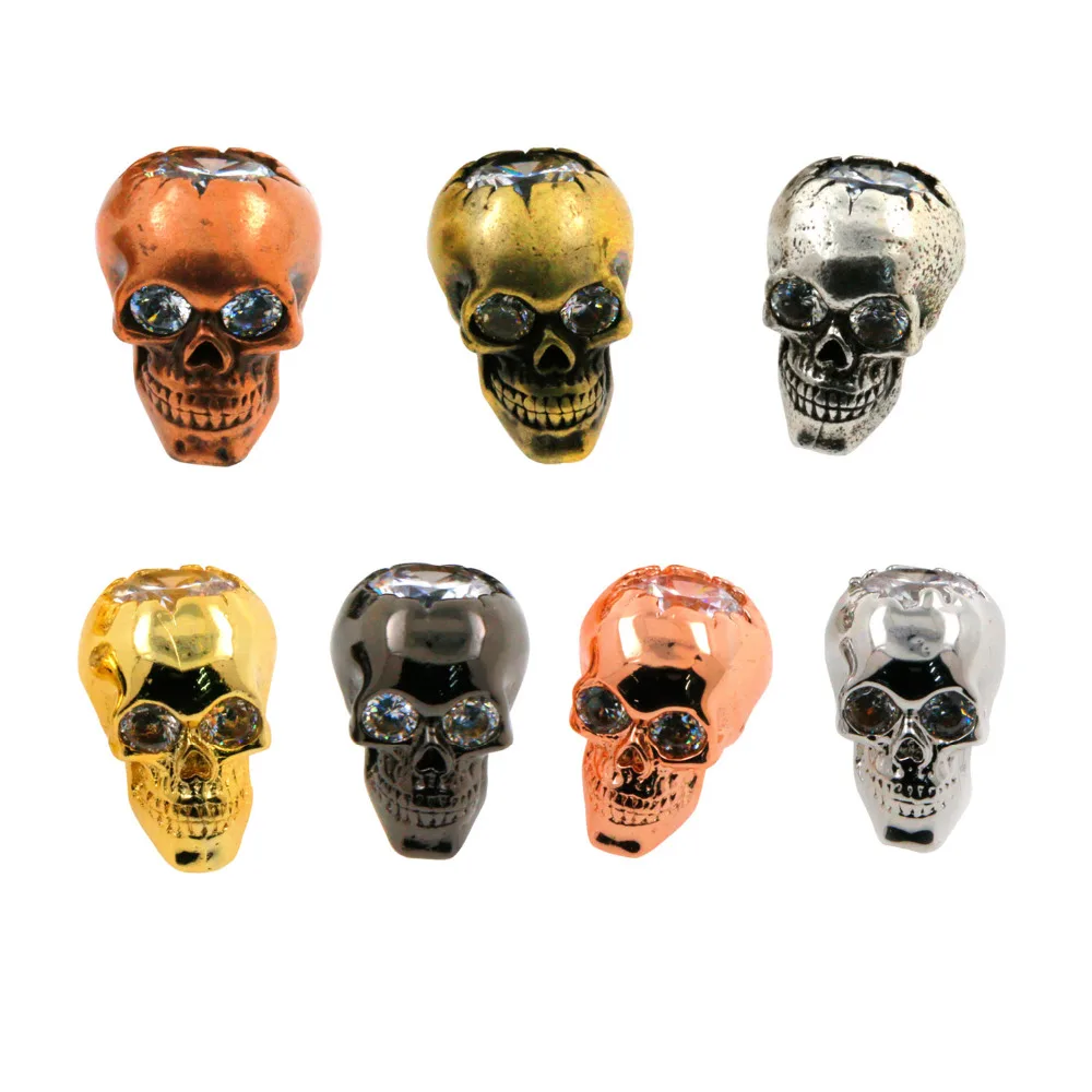 

Retro Skull Head Micro Pave White CZ Charms Spacer Beads For Men Punk Bracelet Keychain Jewelry Making Accessories