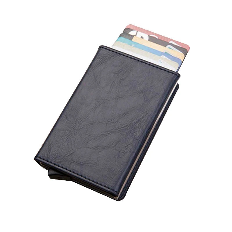 RFID Blocking Men's Smart Wallet With Coin Pocket Leather Purse Magnet Button Credit Card Holder Man Money Bag Metal Card Case