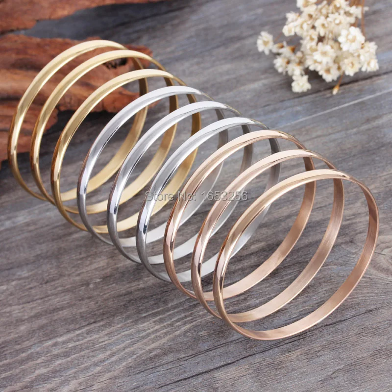 9pcs/set 316L Stainless Steel Tri-Color Bracelet Womend Round Bangle Jewelry Width 4mm 68mm Inner