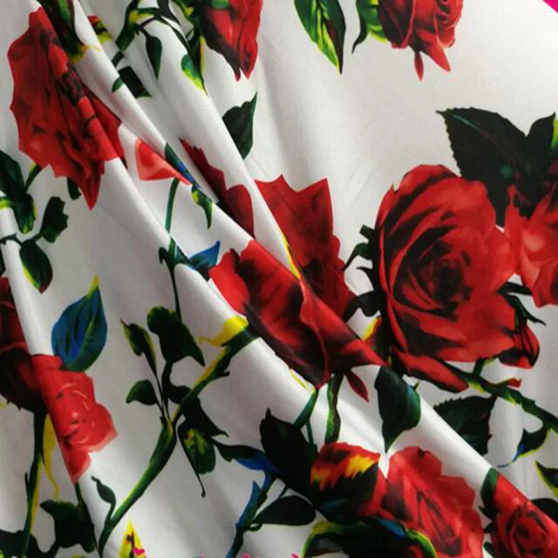 Good 4 Side Elastic Dance Fabric Cotton/Spandex knitted Fabric Red Rose Flower Print Fabric DIY Sewing Dress Clothing T-Shirt