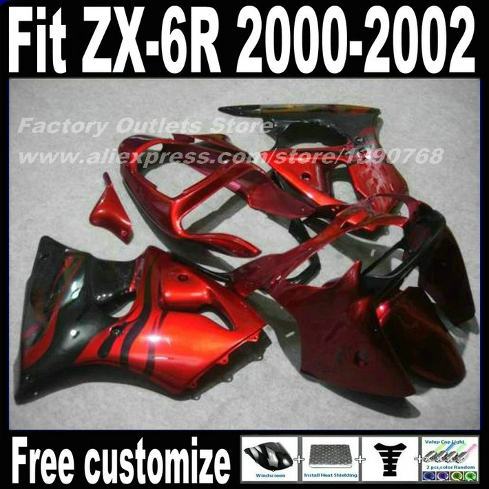 

Plastic motorcycle fairing kit for Kawasaki ZX6R 00 01 02 Ninja 636 red black Fairings set ZX-6R 2000 2001 2002 SB25