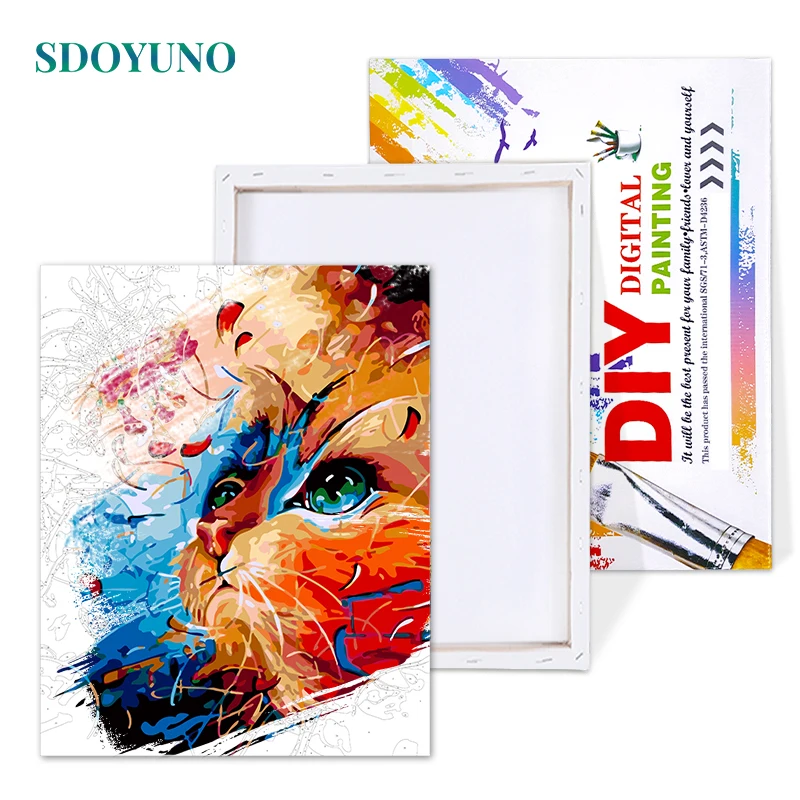SDOYUNO 60x75cm Frame DIY Painting By Numbers Color Cat Animals Paint By Numbers for kids on canvas Picture For Home Decor image 3