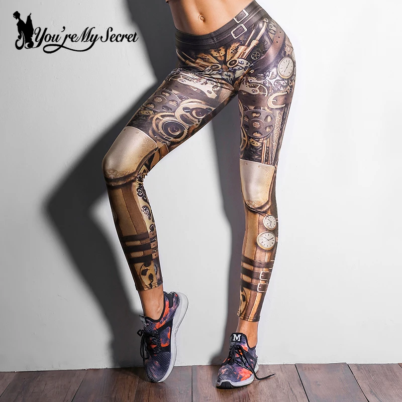 [ของฉัน Secret] Steampunk ใหม่แฟชั่น Leggins ผู้หญิงคุณภาพสูง Mechanical Gear 3D พิมพ์กางเกงขายาวสำหรับสตรีข้อเท้ากางเกง