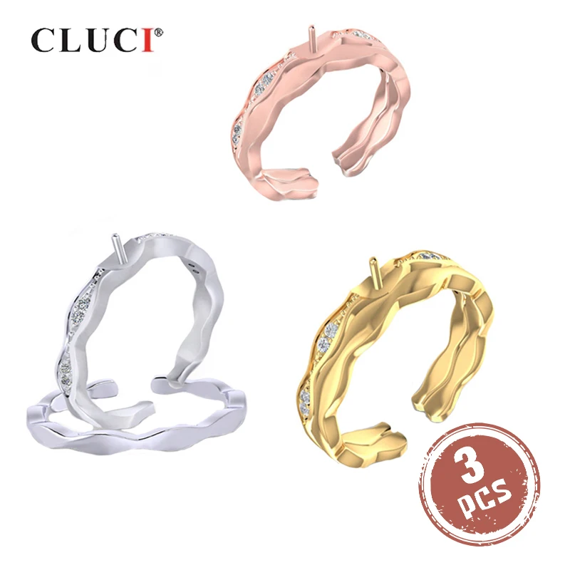 

CLUCI 3pcs 925 Sterling Silver Double Rings Set Women Adjustable Pearl Ring Mounting Silver 925 Open Rings Jewelry SR2220SB