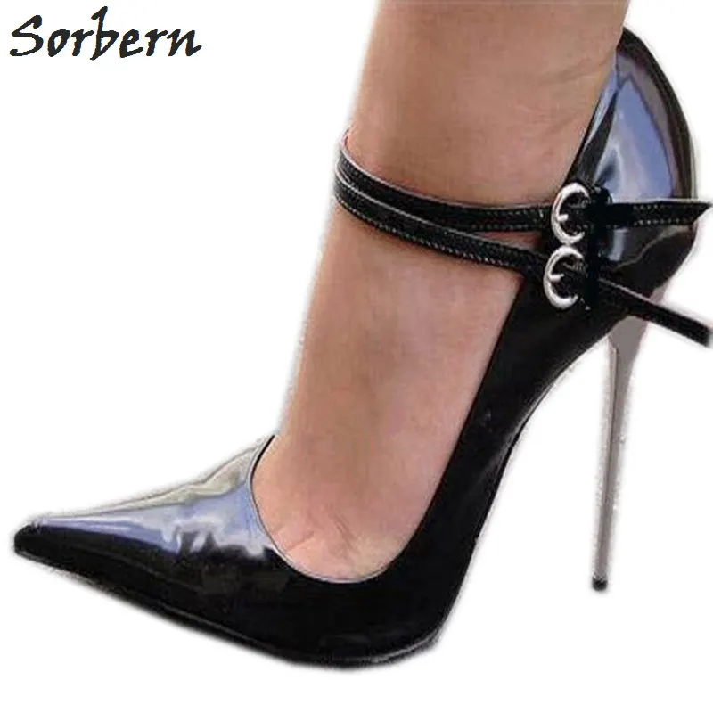 Sorbern Sexy Stilettos Pointed Toe 12Cm/14Cm Silver Metal High Heels Women Pumps 2018 Ladies Italian Shoes Custom Red Bottoms 52