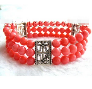 

CLASSIC 3rows 6mm round pink coral bracelet b0869>Wholesale Lovely Women's Wedding Jewelry