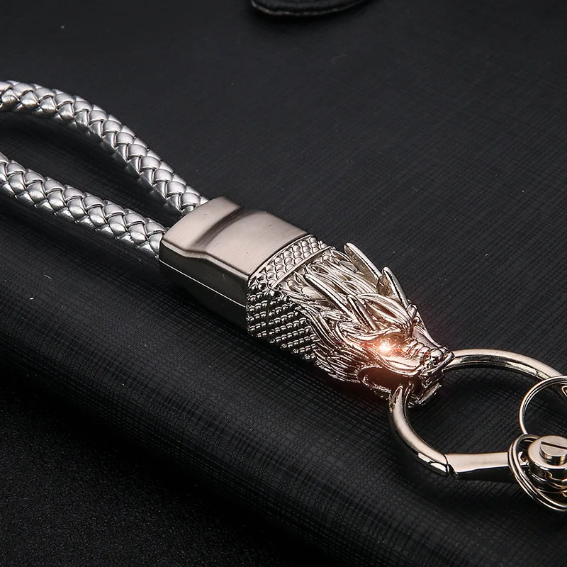 New High quality Dragon Metal Key Chain Men Leather rope car key ring women Party Gift Jewelry K1856