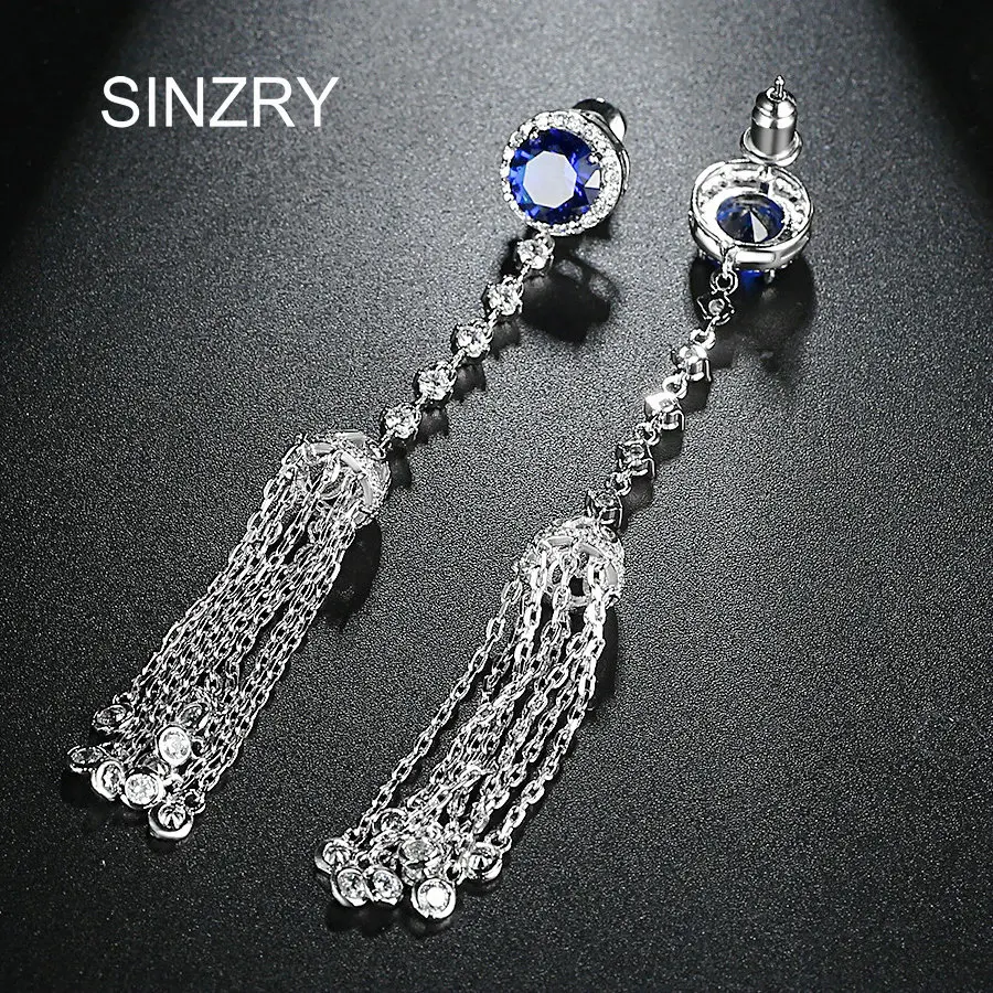 SINZRY HOT Genuine cubic zirconia micro paved round tassel long drop earrings for women elegant jewelry gfit