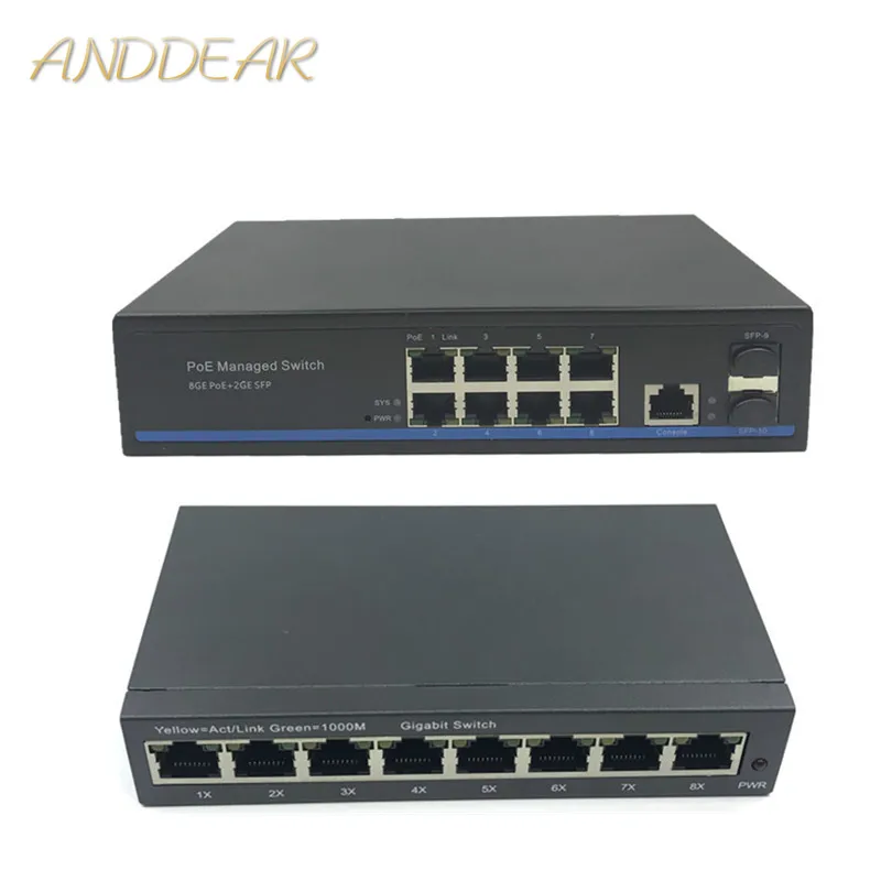 Conmutador Ethernet PoE de 8 puertos, conmutador gestionado con 2 ranuras Gigabit SFP IGMP, gestión VLAN, 10/100/1000Mbps