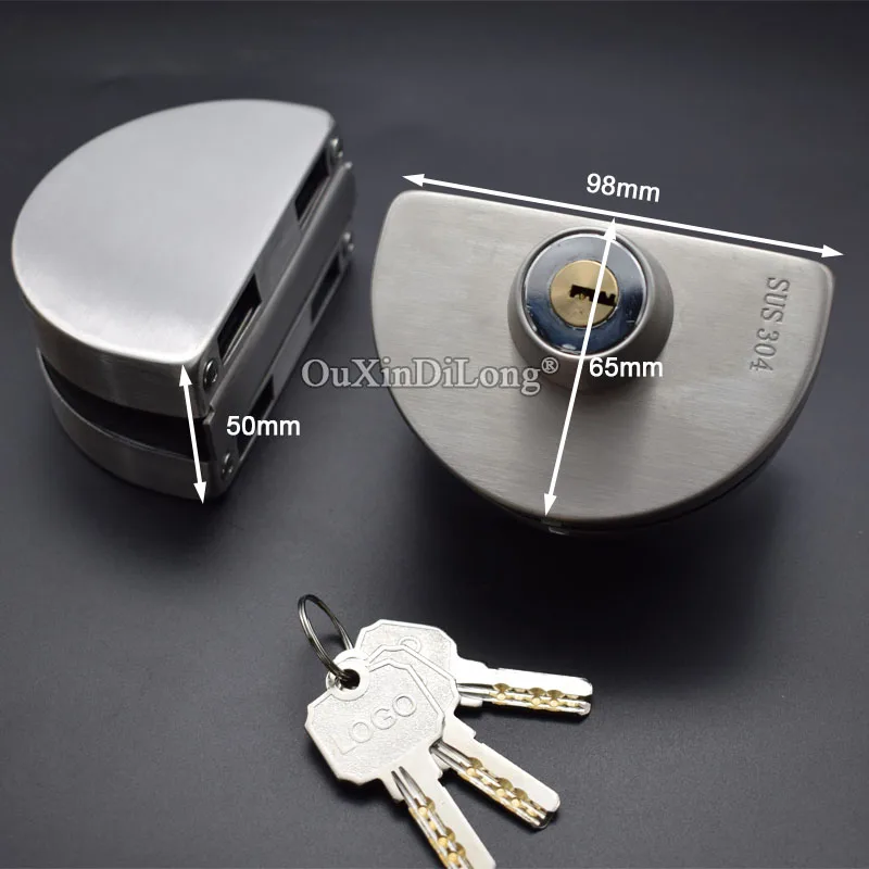 1PCS 304 stainless steel Entry Gate Central Glass Door Lock 10-12mm Glass Swing Push Sliding Door Lock with Keys JF1669