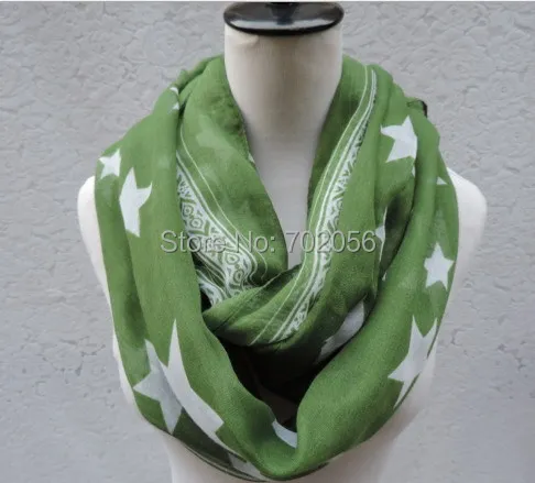 

NEW ARRIVAL Star print Voile Infinity Scarf For Women Fashion Long Ring Scarves All season 10pcs/lot #3817