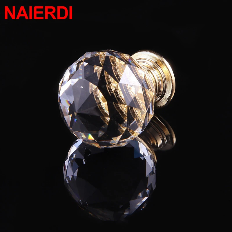 NAIERDI 30mm Round Diamond Crystal Glass Knobs Cupboard Pulls Colorful Drawer Knobs Kitchen Cabinet Handles Furniture Handle