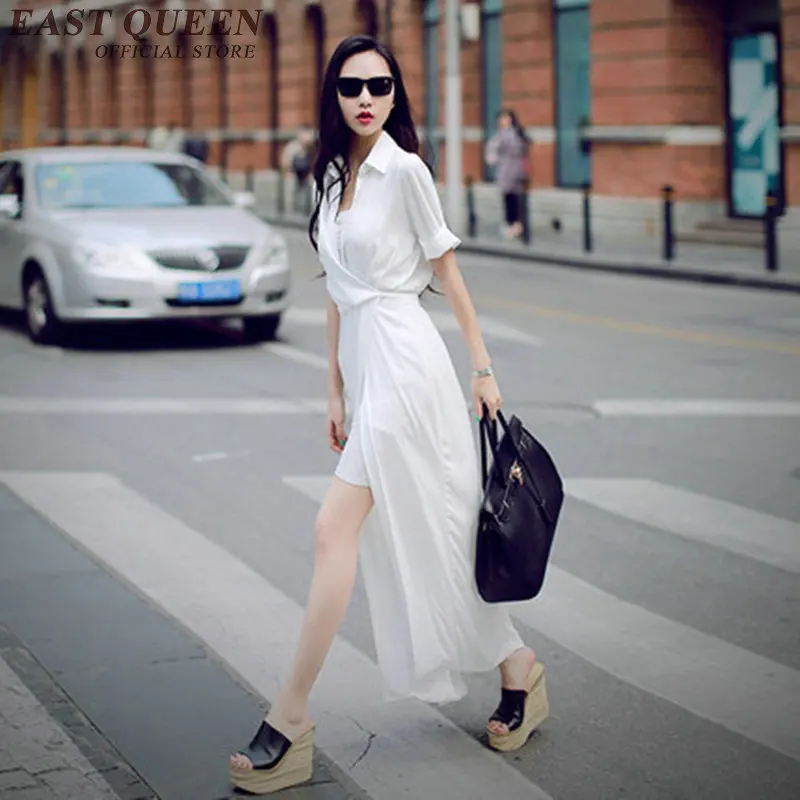 women summer dress 2018 new arrival long dresses casual summer fashion white long blouse dress leg slit dress NN0640 HQ