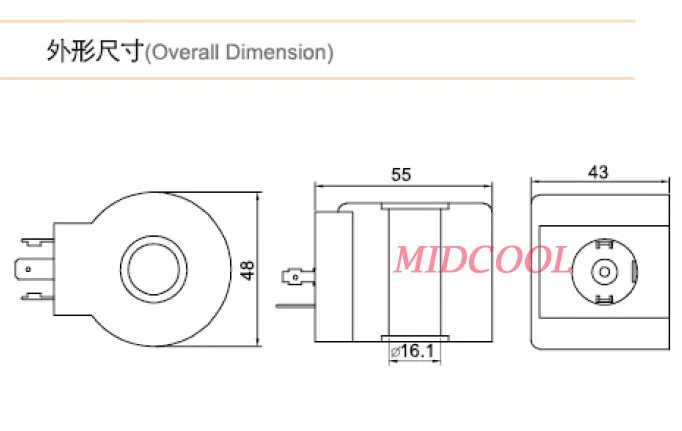 pneumatic gas water oil valve solenoid coil AC 220V connector plug 3 DIN43650A inner hole diameter 16mm high 43mm