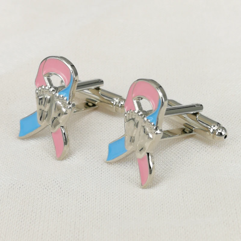 Ectopic Pregnancy Awareness Footprints Pink and Blue Ribbon Cufflinks