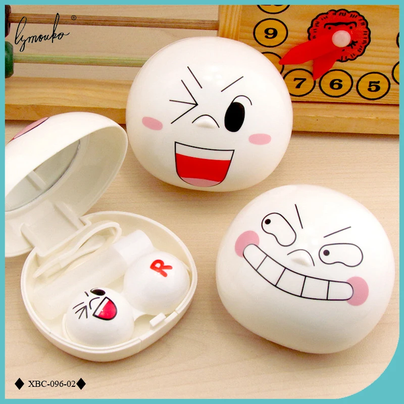 Lymouko New Design Cartoon Expression Smile Contact Lens Case Set with Mini Mirror Eye Wear Contact Lenses Box