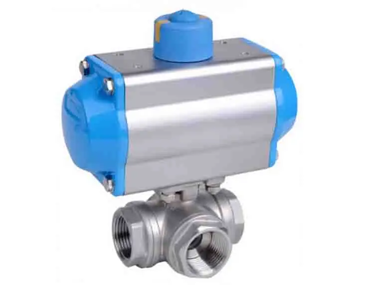 1 1/2 inch  pneumatic operated stainless steel 3 way pneumatic ball valve