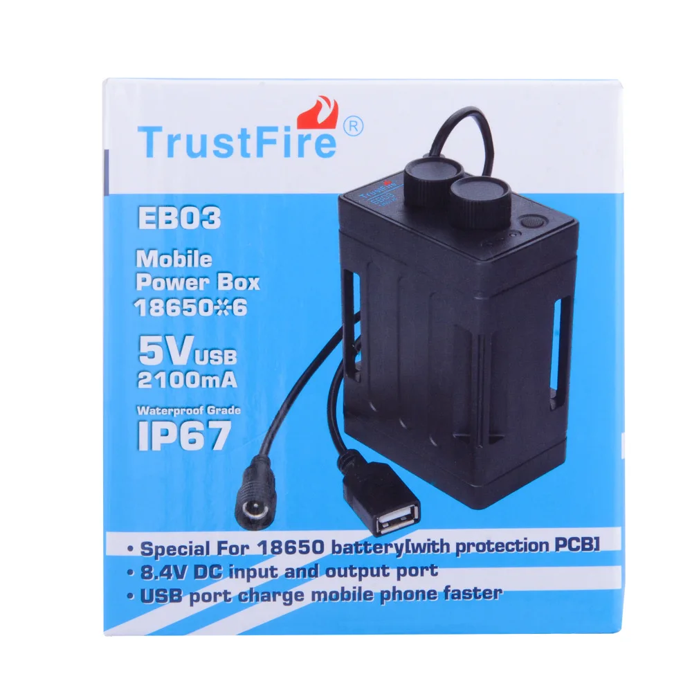 TrustFire EB03 Waterproof 18650 Battery Power Bank Case Box USB Charging Phone DC 8.4V Battery Pack Case Box For Led Bike Light