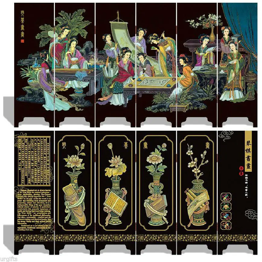 China collection Lacquer ware painting beauty folding screen- Unique Romance