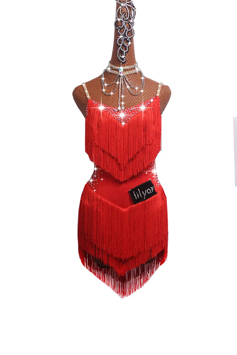 2019 Nieuwe Top Verkoop Latin Dance Jurken Voor Vrouwen Black Lace Club Party Dancer Zanger Entertainer Fringe Tassel Sexy Rood jurk