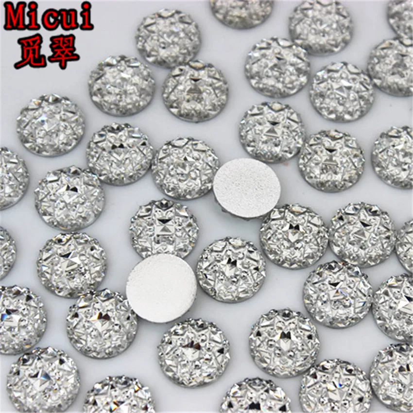 Micui 100pcs 10mm Round Resin Rhinestone Crystal Stone Rhinestone Applique Flatback For DIY Wedding Crafts Decoration MC695