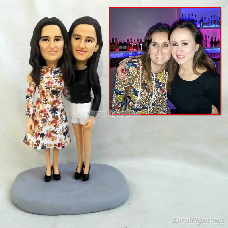 sisters figurine sisterhood lesbian wedding cake topper custom bobble head figures real human face people figura sculpt figure