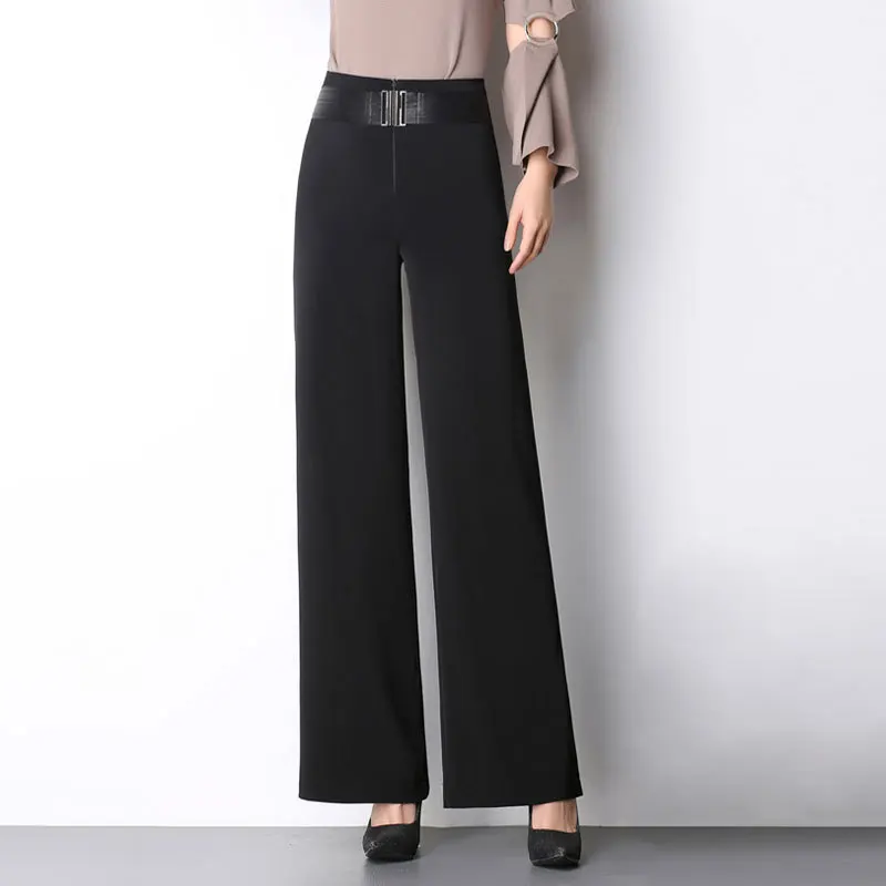 

Professional Latin Trousers Lady High Waist Wide Legs Straight Solid Color Pants Women National Standard Modern Trousers H711