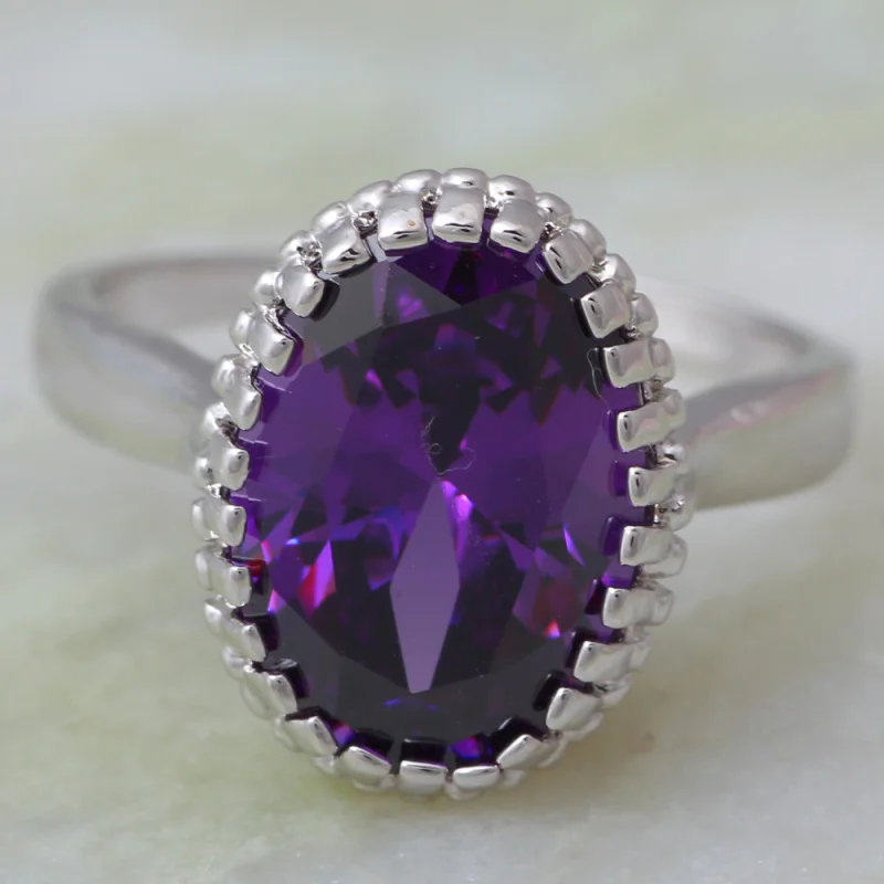 Purple Crystal Purple Cubic Zirconia Silver Color Pendants/Ring/Earrings Womens Jewelry Set Size 6 7 8 9 S271