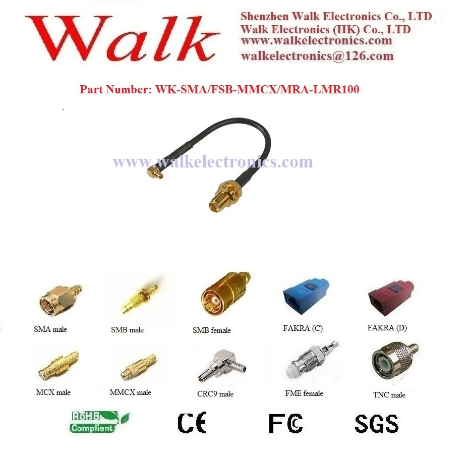 SMA female MMCX male angle LMR100 cable, MMCX SMA LMR100 cable, mmcx interface cable