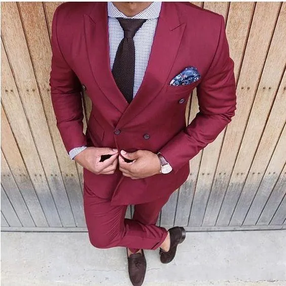 

Classic Style Double Breasted Wine Groom Tuxedos Peak Lapel Groomsmen Men Blazers Suits (Jacket+Pants+Tie) NO:500