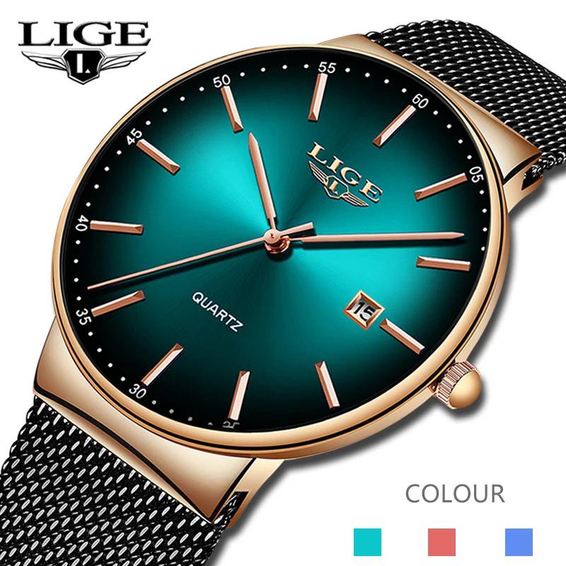 LIGE Sports Date Mens Watches Top Brand Luxury Waterproof Fashion Cool Watch Men Ultra Thin Dial Quartz Watch Relogio Masculino