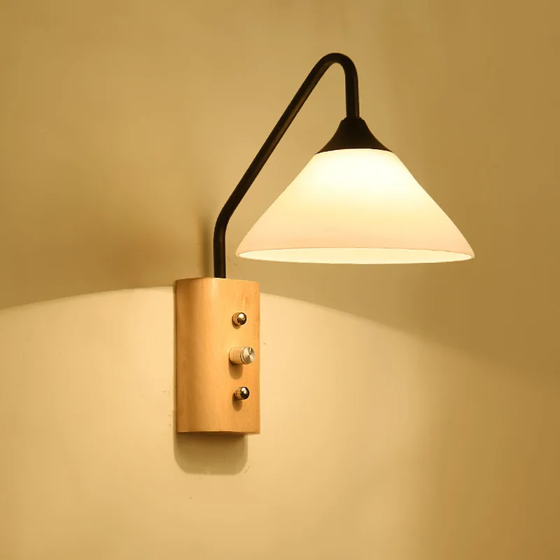 

Solid Wood Wall Lamp with Switch Living Room Bedroom Bedside Wall Light Fixture for Sconce Stair Asles Balcony Lamps