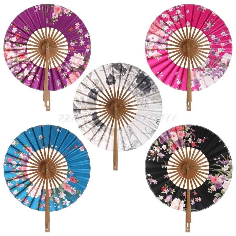 New Japanese Flower Pocket Folding Hand Fan Round Circle Party Decor Gift Dropshipping