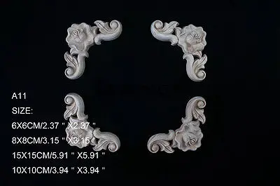 A11-6x6cm Wood Carved Corner Onlay Applique Unpainted Frame Door Decal Working carpenter Flower