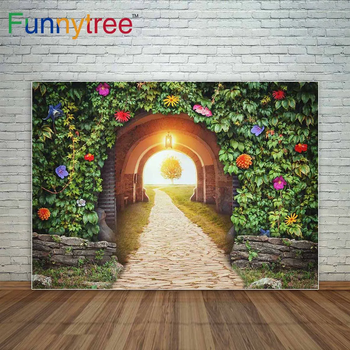 Funnytree Mysterious gate entrance in paradise background decoration photocall new photographic backdrops