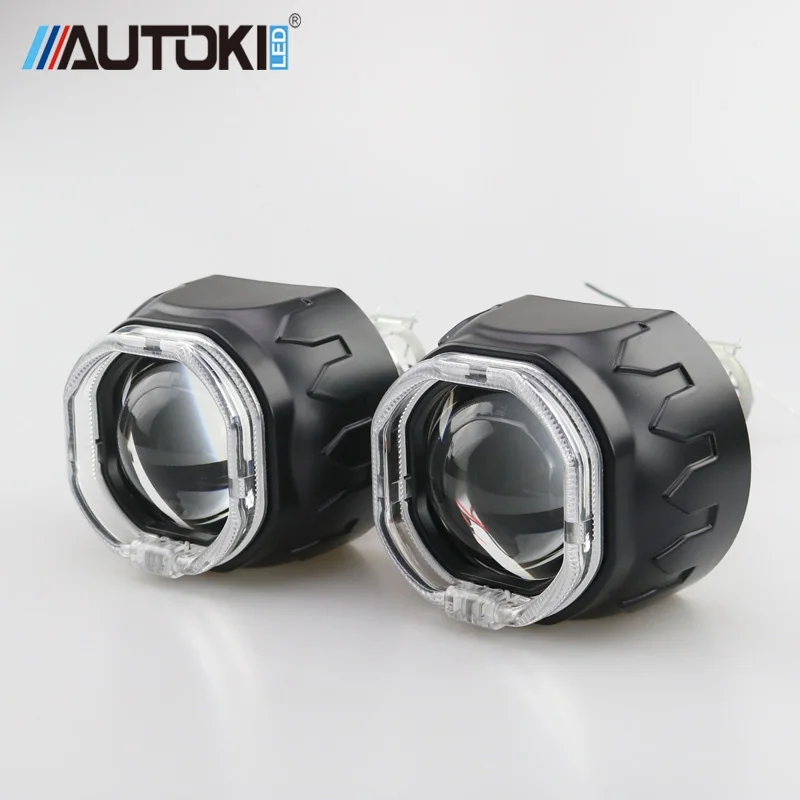 

Autoki Square LED Angel Eyes Bi xenon Lens Projector Headlight For Car Retrofit DIY W/ Daytime Running Lights 2.5'' H4 H7