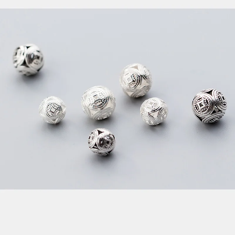 1pc100% 925 Sterling Silver Ancient Coins Charm Beads Hollow Out Spacer Craft Silver Beads DIY Bracelets Jewelry Making Findings