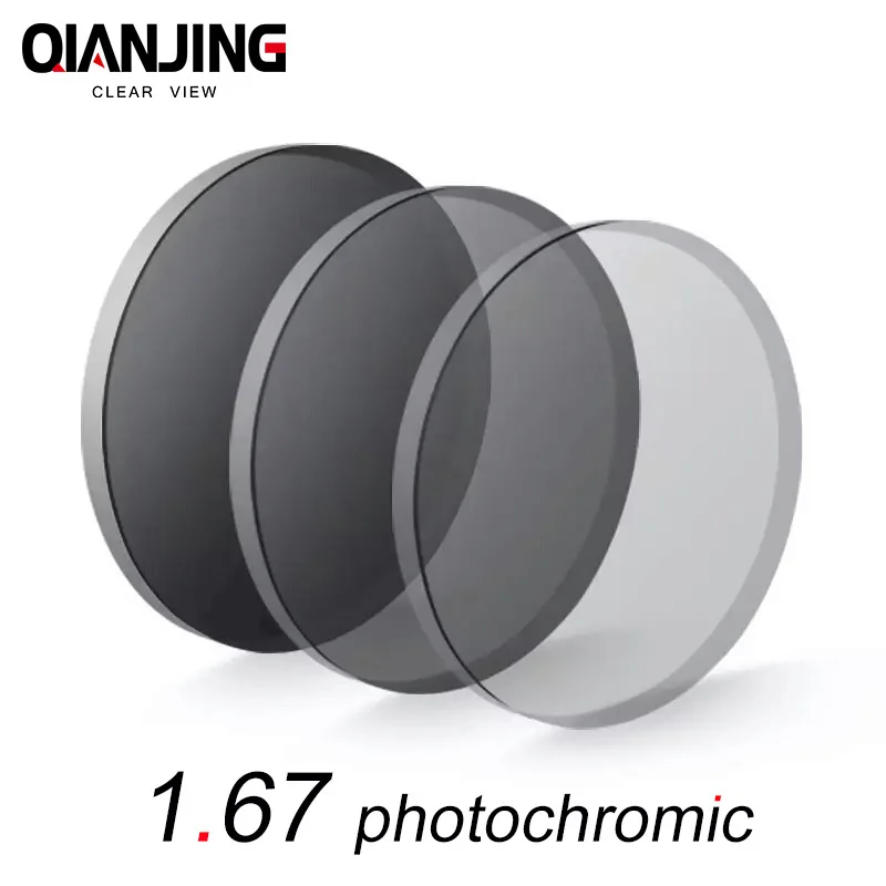 

QIANJING 1.67 index photochromic grey lens myopia presbyopic prescription aspheric hard resin lenses UV protection thin clear