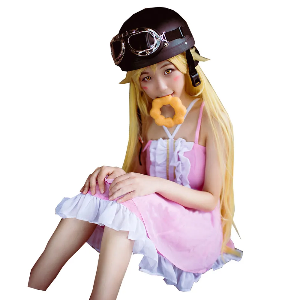 

2017 Bakemonogatari Nisemonogatari Oshino Shinobu Lolita Cosplay Costume Party Dress With Hat And Glass