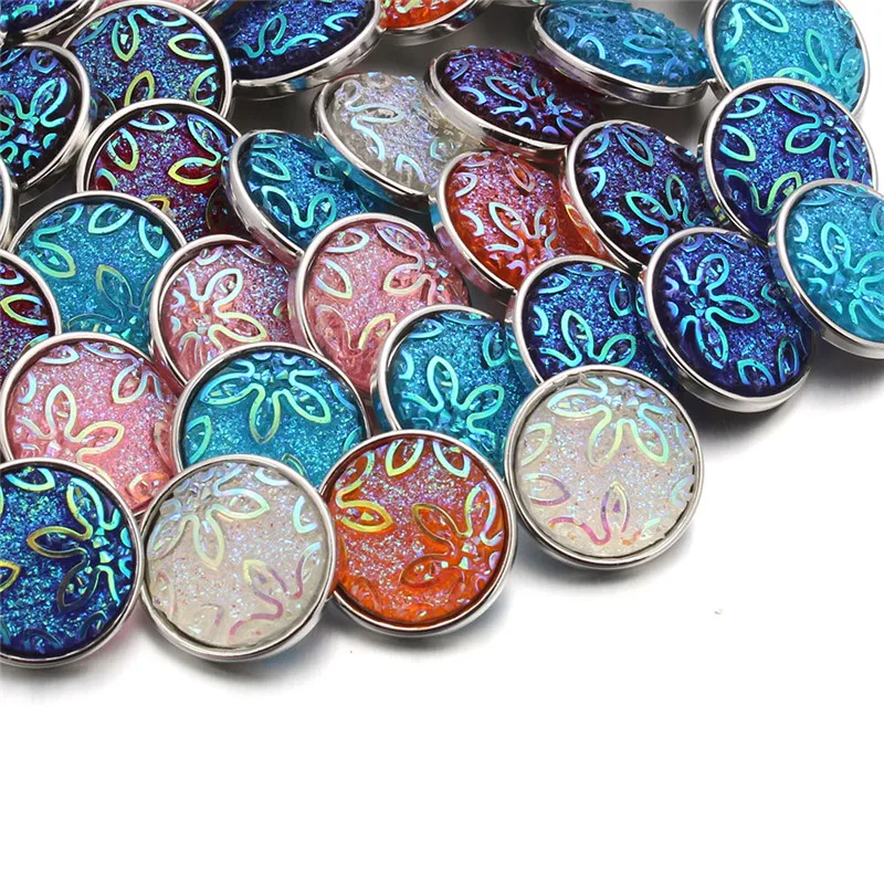 10pcs/lot Mixed 18mm Flower Resin Snap Button Press Buttons Snaps Charms Fit Snap Bracelets DIY Jewelry ZD061