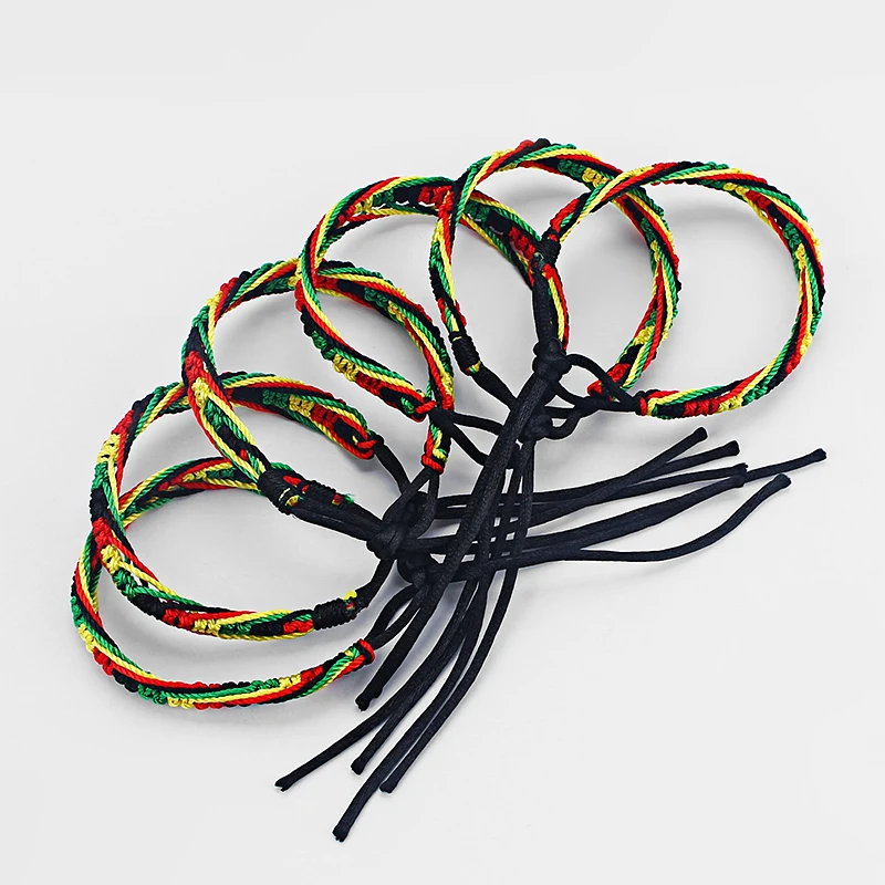 12pcs Handmade Cotton Silk Cord Rasta Hippie Jamaican Color Friendship Bracelet DIY Exquisite Fashion Jewelry