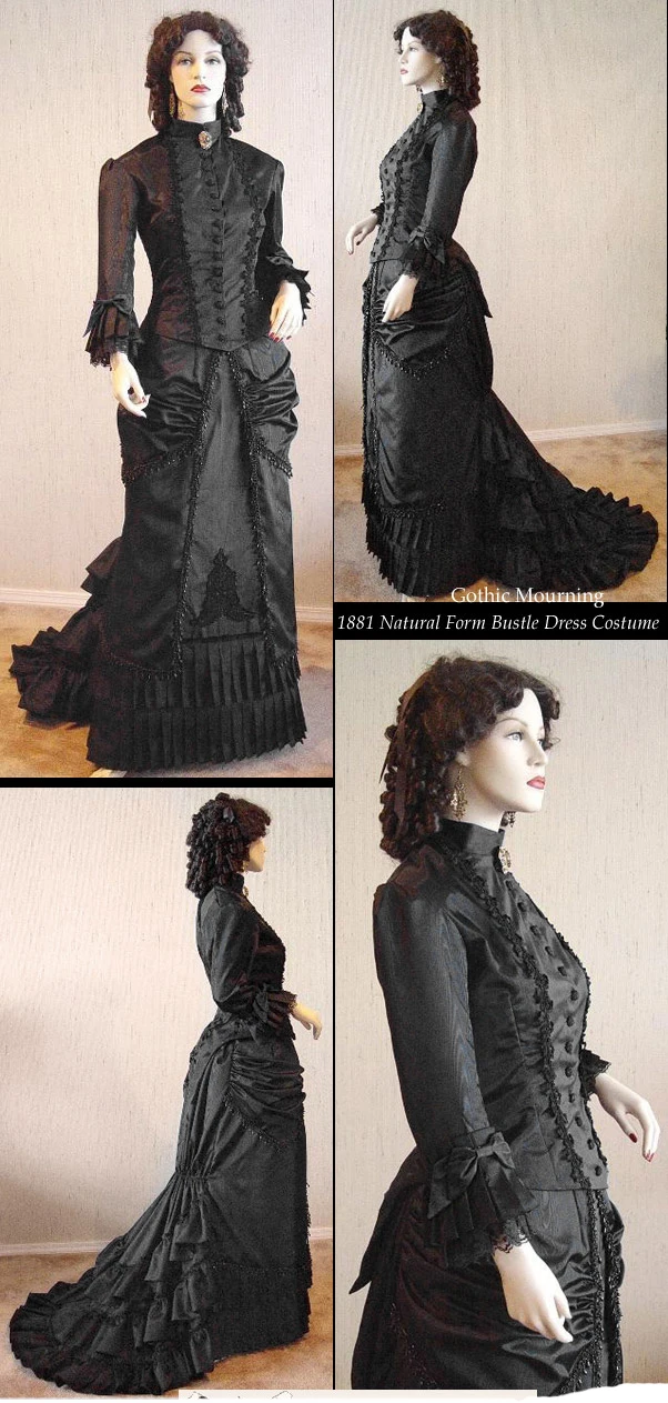 Victorian Dresses Victorian black bustle dress Ball Gowns Reenactment Costumes victorian mourning dress custom made