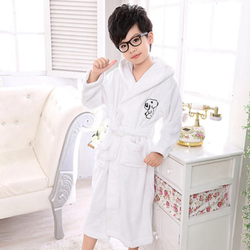 

Bathrobe Kids Baby Robe Children Girl Sleepwear Clothes Cartoon Hooded Bathrobe Kids Soft Nightgown Warm Pajamas Clothing White