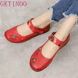 GKTINOO – mocassins Vintage en cuir véritable pour femmes et filles, chaussures plates à fond souple, motif floral, bout rond, grande taille, mode printemps