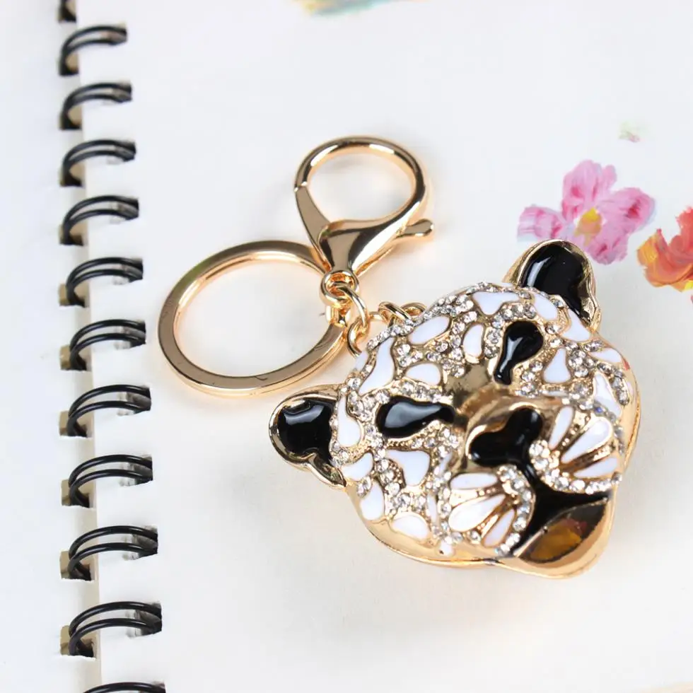 Hot Selling Leopard Head Crystal Rhinestone Charm Pendant Purse Bag Car Key Ring Chain Creative Wedding Party Gift