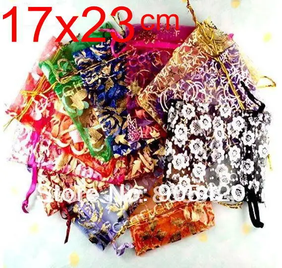 

OMH wholesale 50pcs 17x23cm Love flowers Rose heart Christmas Wedding voile gift bag Organza Jewlery packing Gift Pouches BZ08