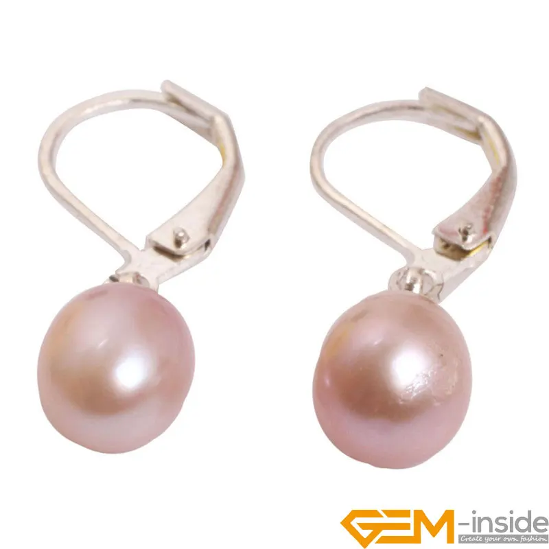 7-8mm Teardrop Freshwater Pearl Dangle Fashion  Jewelry Christmas Party Gifts Stud Earrings White Pink Purple Black