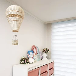 Handmade Kids Room Decoration Nordic Style Children Bedroom Kindergarten Rattan Weaven Hot Air Balloon Craft Wall Hanging Decor