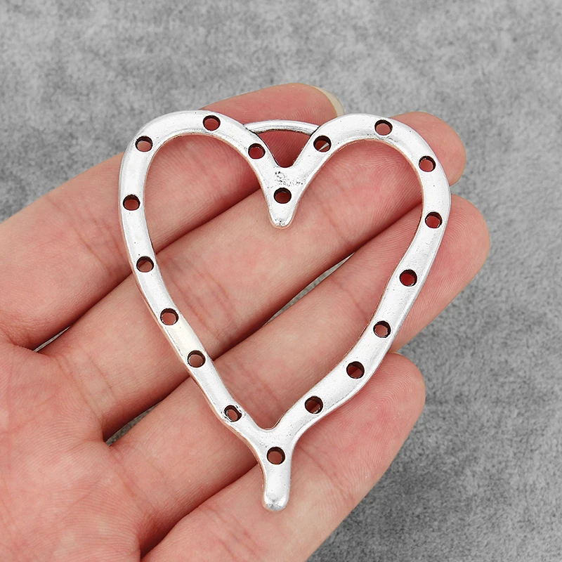 

2Pcs Tibetan Silver Large Hollow Heart Charms Pendant Sixteen Holes For DIY Necklace Jewelry Making Supplies